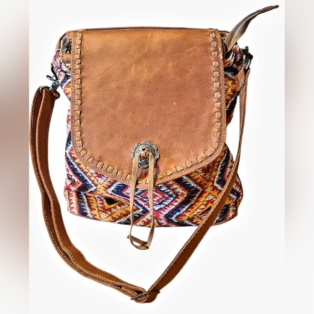 Myra Aztec Rug Weave & Leather Purse